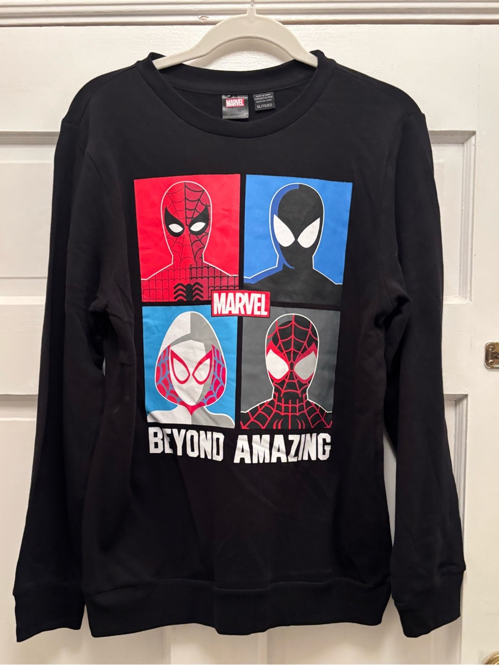 Marvel Black Spider-Verse Panel Graphic Sweatshirt with Red & Blue Accents
BoyXL